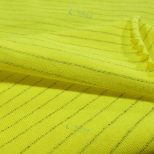 Gelb gestreifter antistatischer Polyester-Baumwollkohlenstoff-leitfähiger gestrickter ESD-Stoff für Kleidungsstücke